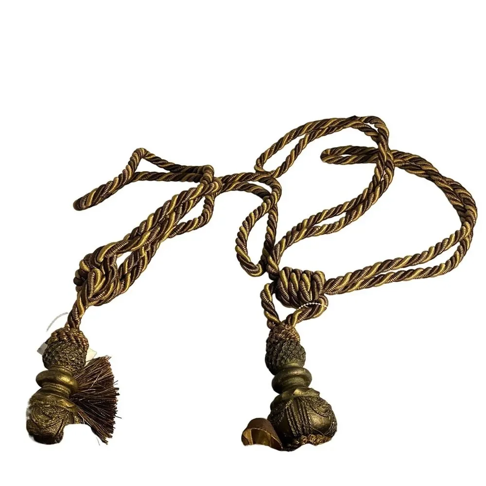 #7737 Fancy Brown Drape Rope Ties Backs with Metal Decorative Ends